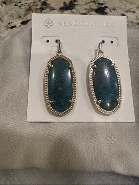 Kendra Scott Dark Teal Elle-Style Drop Earrings with Gold Frame